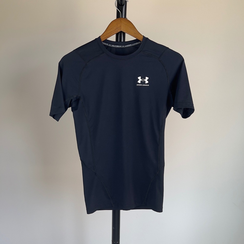 Under Armour HeatGear Compression Shirt Mens Medium Black Short Sleeve Gym Top